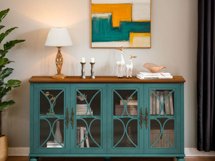 Elegant 4 Door Cabinet With Tempered Glass Doors