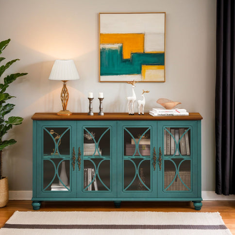 Elegant 4 Door Cabinet With Tempered Glass Doors