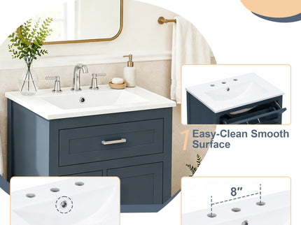 Modern Bathroom Vanity With Sink, Flip Drawer & 2 Drawers, Soft Close Hinges, Adjustable Shelf