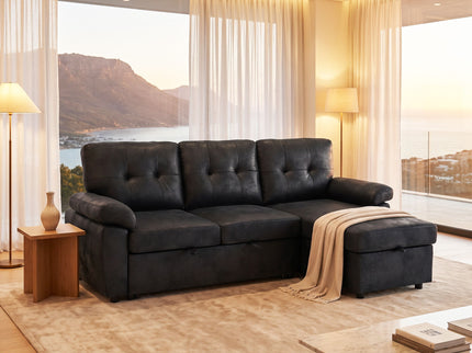 Convertible L - Sectional Sofa Bed With Storage Chaise And Padded Armrests