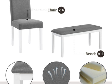 6 Piece Dining Table Set With Bench And Chairs