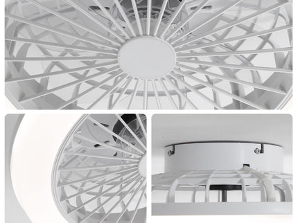 Enclosed Ceiling Fan With Light And Remote, Flush Mount Bladeless Low Profile - White