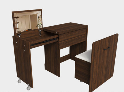 Folding Desk With Mirror And Storage Stol For Bedroom