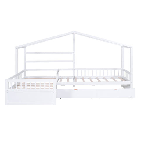 L Shape Platform Bed With 3 Storage Drawers