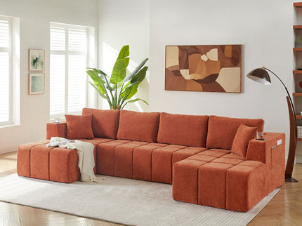 U - Shaped Sectional Sofa, Cup Holders & Side Pockets For Living Room