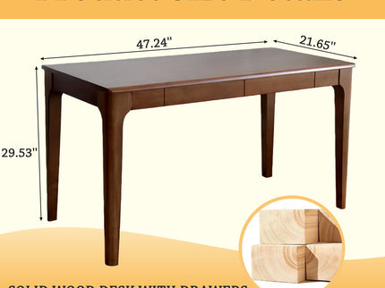 Desk With Drawers, Smooth Edge Design - Walnut