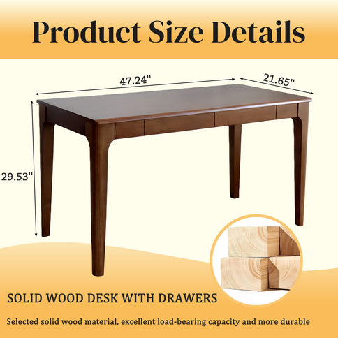 Desk With Drawers, Smooth Edge Design - Walnut