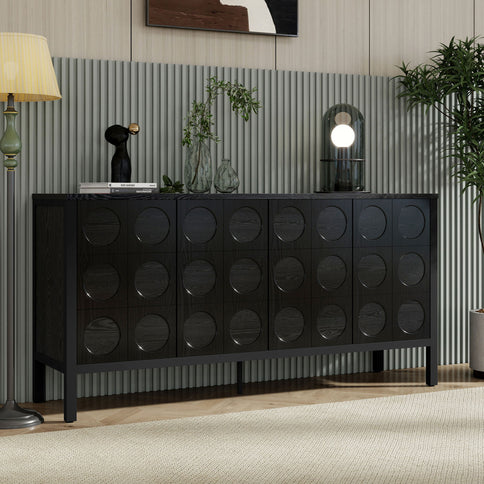 Stylish Storage Cabinet Sideboard With Unique Geometric Circle Door Design - Black