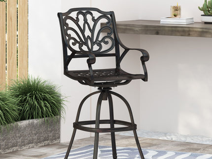 Outdoor Cast Aluminum Swivel Bar Stool With Scrolled Arms - Bronze