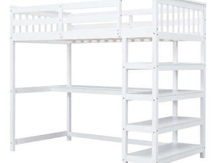 Loft Bed With Storage Shelves And Under Bed Desk