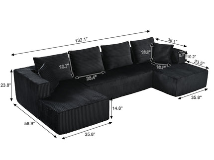 U-Shaped Modular Sectional Sofa With Double Chaise, Oversized Deep Seat For Living Room