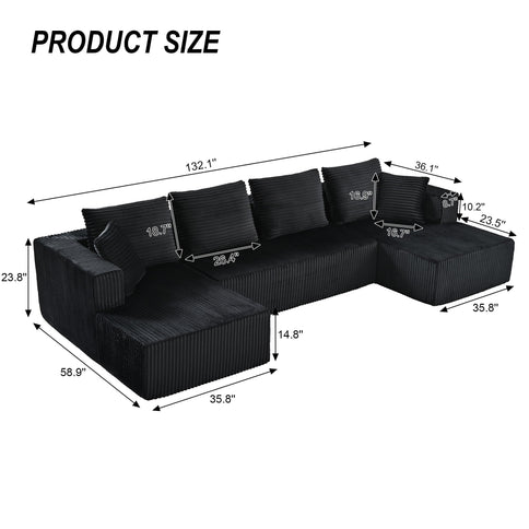 U-Shaped Modular Sectional Sofa With Double Chaise, Oversized Deep Seat For Living Room