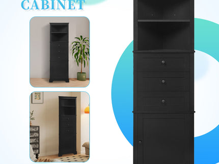 Tall Storage Cabinet With 3 Drawers And Adjustable Shelves For Bathroom