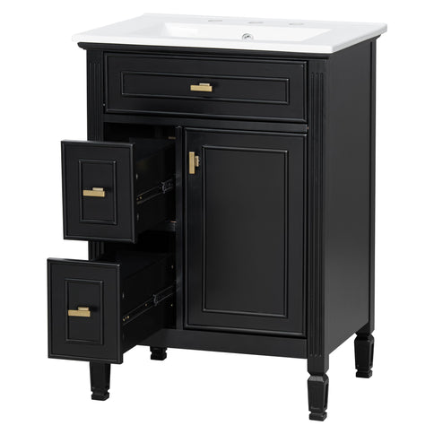 Bathroom Vanity With Sink, Flip Drawer, 2 Drawers, Adjustable Shelf