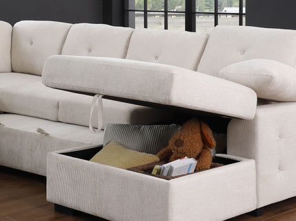 Nyhan - Upholstered Corner Sectional With Pull Out Loveseat And Storaged Chaise