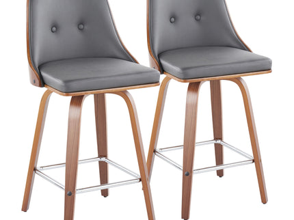 Gianna - Mid Century Modern Fixed Height Counter Stool With Swivel With Square Footrest (Set of 2)