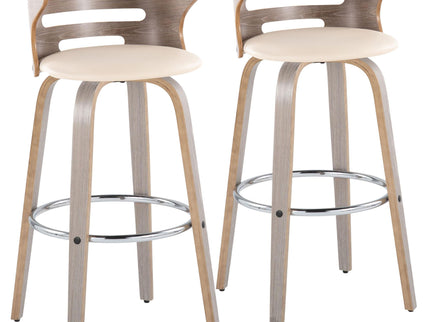 Cosini - Mid Century Modern Fixed Height, Barstool With Swivel With Round Footrest (Set of 2)