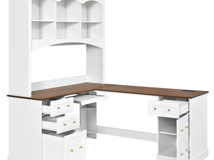 Space Saving L-Shaped Computer Desk With Keyboard Tray & Charging Stations