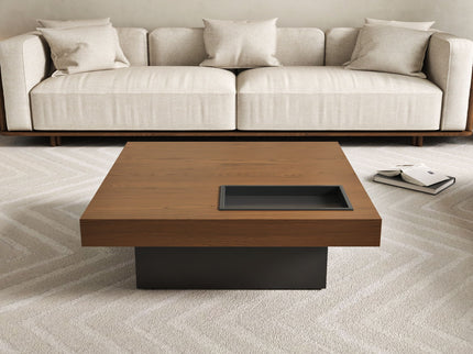 Square Floating Coffee Table For Living Room - Dark Walnut