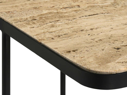 Travertine Accent Table Geometric Design - Brown