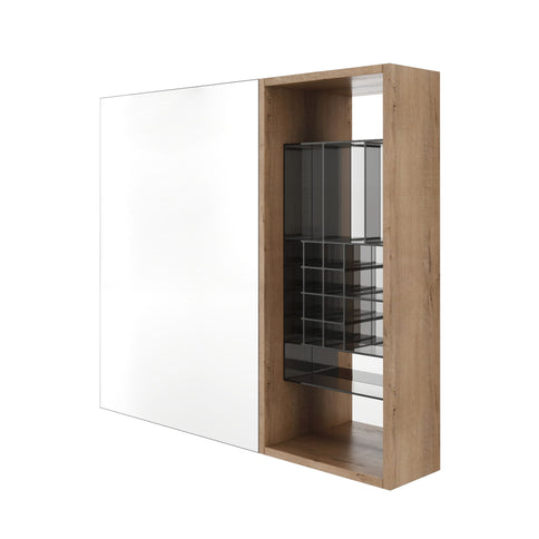 Wall Mounted Bathroom Mirror Cabinet With Adjustable Shelves - Imitative Oak