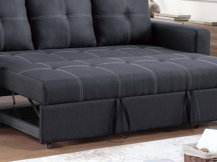 Sectional Sofa Pull Out Bed Upholstered Tufted Convertible Couch - Black