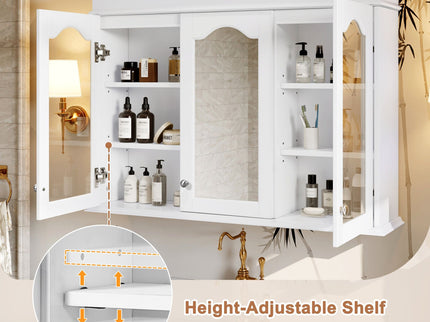 Medicine Cabinet With Mirror Door And Adjustable Shelves, Wall-Mounted Bathroom Storage Cabinet - White