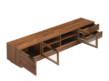 TV Stand With 2 Drawers, Doors & Cable Management, Soft Closing Hinges - Walnut