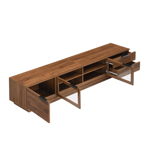 TV Stand With 2 Drawers, Doors & Cable Management, Soft Closing Hinges - Walnut