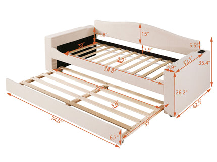 Upholstered Daybed With Storage Armrests, Trundle And Latest Integrated tooth Audio System