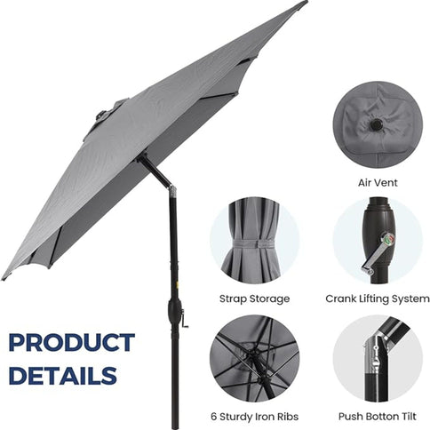 Rectangular Patio Umbrella With Crank Tilt, Polyester UV-Resistant Canopy