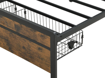 Modern Bed Frame With LED Lights, Upholstered Headboard, USB Charging