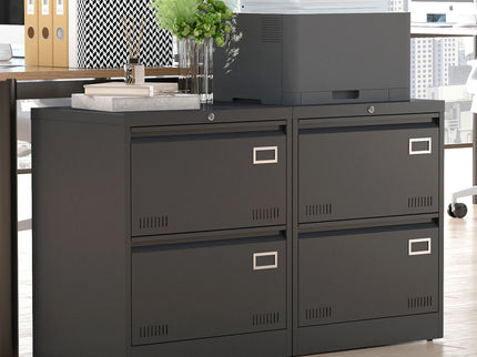 2 Drawer Metal Lateral File Cabinet With Lock, Office Vertical Files Cabinet For Home Office, Locking Metal File Cabinet - Black