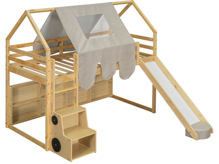 Loft Bed With House Shaped Frame And Tent
