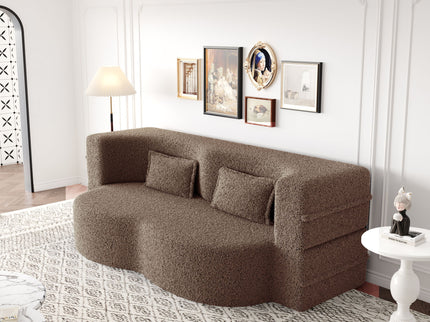 Modern Floor Sofa, With 2 Pillows, Convertible Teddy Fabric Foam Filled Bed