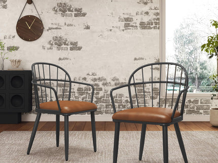 Industrial Inspired Upholstered Dining Chair Set With Metal Legs (Set of 2) - Brown