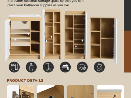 4 Piece Bathroom Vanity Set With Sink, Vanity Combo With Storage Cabinets - Black / Light Oak / White
