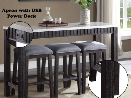 Necalli - Marble Top Weathered 4 Piece Pack Counter Height Table Set - Espresso