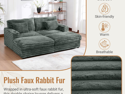 Oversized Double Chaise Lounge Sofa Bed With USB Ports And Cup Holders