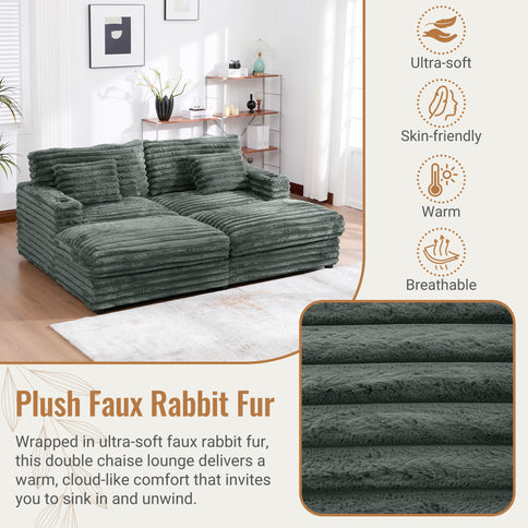 Oversized Double Chaise Lounge Sofa Bed With USB Ports And Cup Holders