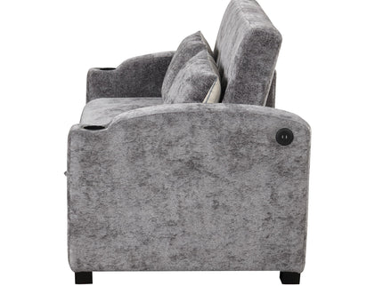Pull Out Loveseat Sofa With Adjsutable Backrest, 2 Pillows, Cup Holders, USB Ports For Living Room
