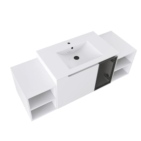 Wall Mounted Bathroom Vanity With Sink, Cabinet & Half Door