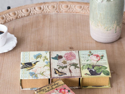 Book Boxes With Birds, Flowers, And Handwriting Design (Set of 4) - Multi