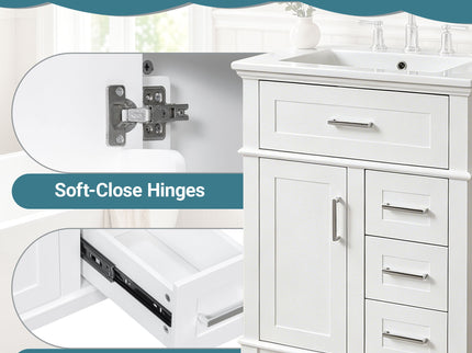 Modern Bathroom Vanity With Sink, Flip Drawer & 3 Drawers, Soft Close Hinges, Adjustable Shelf