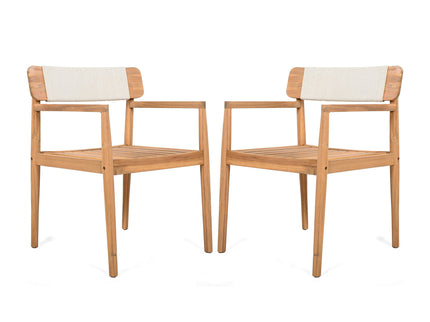 Creative Braided Acacia Wood Outdoor Dining Table And Chairs With Armrests (Set of 2) - Teak / White