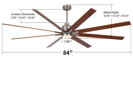 Oversized Large Ceiling Fan With Dimmable LED Light, 8 Blades, Remote Control