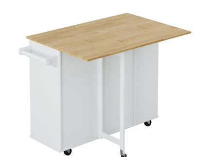 Kitchen Island Cart With 2 Door Cabinet, 2 Drawers, Spice Rack, Towel Holder, Wine Rack, And Foldable Top - White