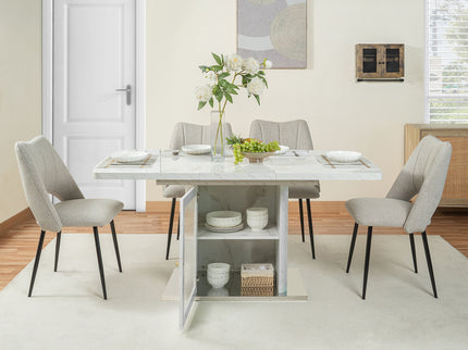 Modern Rectangle Dining Table With Stretchable Top, Storage Cabinet