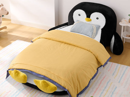 Twin Size Penguin Shaped Bed, Lounger Chair For Kids Bedroom - White / Black