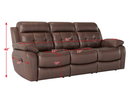 Genuine Non Power Reclining Sofa With Drop Down Table, Stainless Steel Cupholders And Magazine Bag